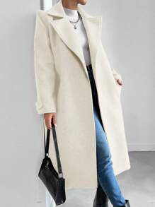 EURMUSE Women'S Woolen Coat With Pointed Lapel Collar