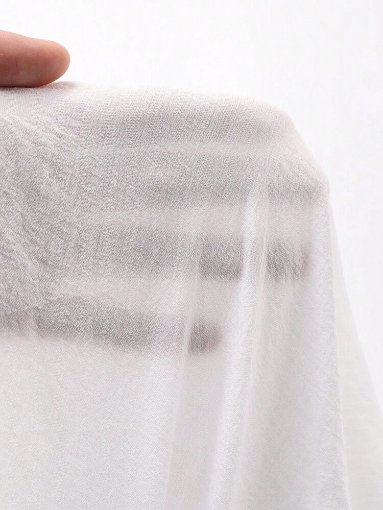 Women's Solid Color Frill Trim V-Neck Lantern Sleeve White Blouse, Spring/Autumn Long Sleeve Top