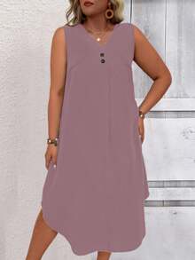 EMERY ROSE Đầm Maxi Không Tay Cổ Chữ V Màu Trơn Size Lớn Thường Ngày Mùa Hè Cho Nữ - Màu tím - Xem 3