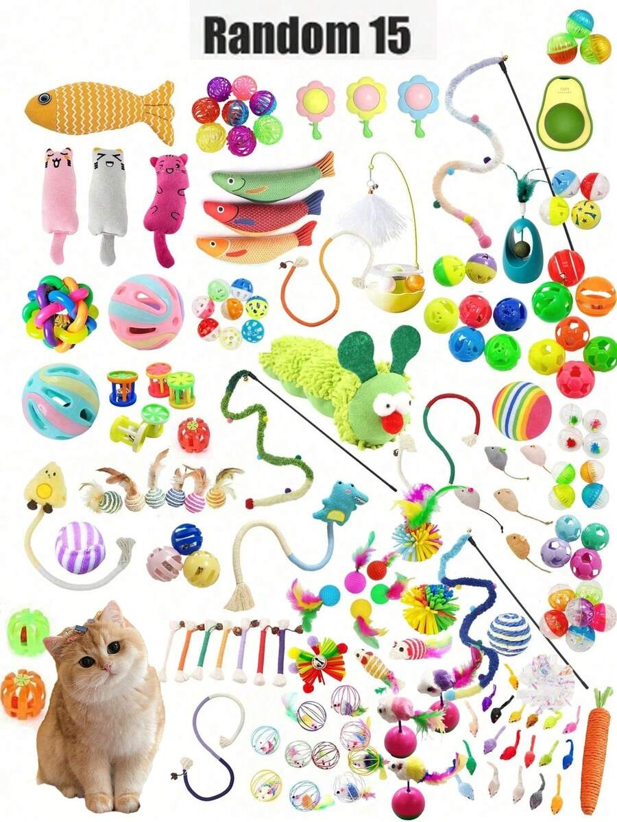 PETSIN 1/3/5/10/15/20pcs Cat Toys Set - Bells, Balls, Sisal Scratching Posts, Interactive Teaser Wands, Mice Toys, Pet Supplies, Birthday/Holiday Gift