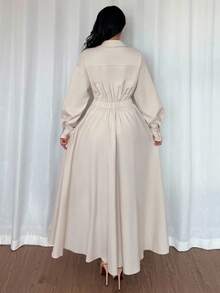 Rafferiza Women's Turndown Collar Dropped Shoulder Long Sleeve Waist Flared Dress, Suitable For Outings, Vacations, Holidays, And Travels Fall Cloth For Women Long Sleeve Elegant Dress - Apricot - View 2