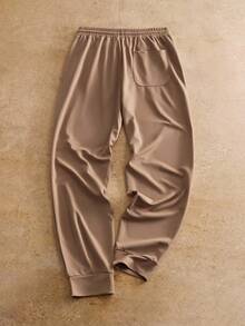 Manfinity BRENVOR 2pcs Men's Eagle Print Round Neck Short Sleeve T-Shirt And Letter Print Drawstring Waist Casual Pants Set - Camel - View 7