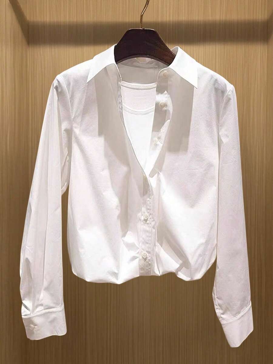 Franclia Women's Elegant Long Sleeve Shirt For Commuting - White - View 1