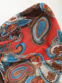 Sweetra Vintage French Milleraie Printed Ruched Waist Mesh Summer Blouse, Unique Design Chic Sexy Top For Women - Multicolor - View 6
