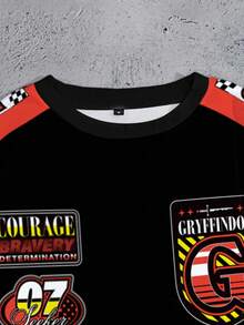 HARRY POTTER X SHEIN 男式彩色块字母和棋盘格图案圆领长袖套头衫