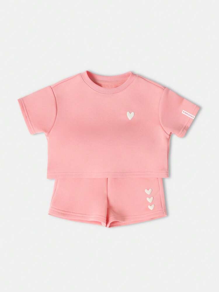 Cropped T-Shirt With Matching Shorts Self Love Heart Print