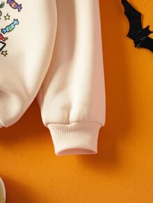 GARFIELD | SHEIN Young Girls' Khaki Sweatshirt With Cartoon Cat And Pumpkin Candy Patterns, Suitable For Autumn, Winter And Halloween - Khaki - View 5