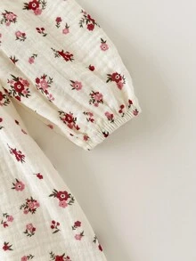 Cozy Pixies 女宝宝休闲度假风格碎花荷叶边装饰灯笼袖宽松连衣裙，春夏秋季 - 彩色 - 查看 6