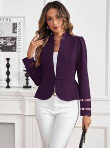 SHEIN Clasi Solid Color Elegant Long Sleeve Patchwork Sleeve Cinched Waist Jacket In Fall/Winter - Purple - View 4