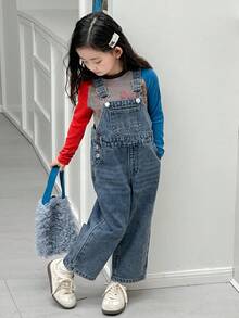 DAZY 年轻女孩休闲韩版风格做旧洗水连体裤秋冬 - 藍色 - 查看 5