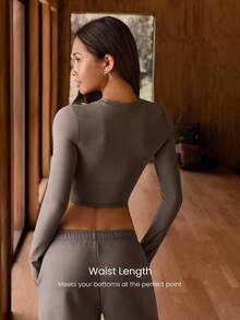 GLOWMODE FeatherFit™ Double-Take Soft Stretchy Contrast Color Trim 2 In 1 Long-Sleeve Tee Top Low Impact Yoga Pilates Studio Gym Daily Casual Wear Fall Winter