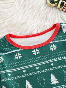 2 件男童简约圣诞树和雪花印花长袖上衣和紧身裤睡衣套装 - 綠色 - 查看 3
