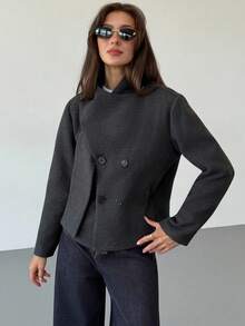 Aloruh Mantel Wanita Minimalis Serbaguna dengan Kerah Pita, Dapat Dibalik, dan Saku, Warna Abu-abu untuk Musim Gugur/Dingin - Dark Grey - View 9