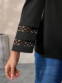 EMERY ROSE Plus Size Woven Fitted Regular Lace V-Neck Blouse