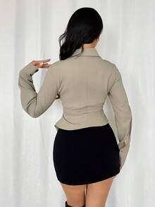 Modelyn Women's Solid Color Cross Wrap Asymmetric Hem Long Sleeve Shirt Office Blouse Business Casual Woman Blouse