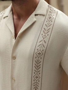 Manfinity Homme Herren Set aus Kurzarm Hemd mit Knittertextil und Muster sowie Hose mit Kordelzug und Gummibund, perfektes Geschenk für Freund oder Ehemann, vielseitig einsetzbar für Urlaub, Party, Lässig Wear, gemütliche Outfits - Aprikosenfarben - Übersicht 5