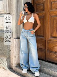 EURMUSE Casual Versatile Washed Loose Fit Jeans Wide Leg Jeans Womens Jeans Denim Outfit Women Two Piece Outfit Women Jeans Outfit Women - Medium Wash - View 1