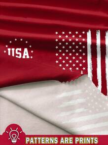 SHEIN LUNE 女士 7 月 4 日美国国旗印花圆领背心，休闲适合夏季 - 酒紅色 - 查看 3