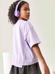 Áo thun thể thao tay ngắn thường ngày ngoài trời, cổ tròn in chữ ngộ nghĩnh cho trẻ em, áo thun thể thao thường ngày - Màu tím - Xem 3