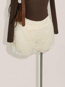 SHEIN ICON Falda de encaje con pliegues en la cintura, cruce en el bajo y línea A, estilo bohemio, para tallas grandes - Albaricoque - Ver 5