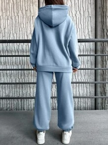 EURMUSE Cotton Women's Letter Print Hoodie And Long Pants Two Pieces Set - Blue - View 2