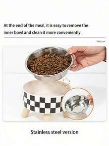 PETSIN 1-Piece Premium Stainless Steel And Plastic Pet Bowl - White Checkered Design - Suitable For Cats - Easy To Install, Super Easy To Clean, Durable - Let Your Beloved Pet Enjoy Fun And Stylish Mealtimes! - Multicolor - View 4