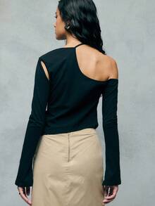TypaGal Asymmetrical Shoulder Top Merges Gothic Women Clothes Inspiration With Cutting-Edge Y2k Energy Fall Clothes Women And Winter Tops - Coffee Brown - View 2
