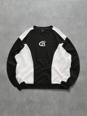 Street Life Men's Casual Patchwork Contrast Color Pullover Sweatshirt