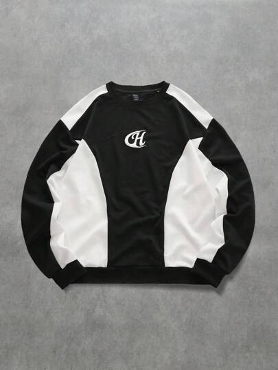 Street Life Sweat-shirt-shirt décontracté pour hommes avec patchwork et couleurs contrastées