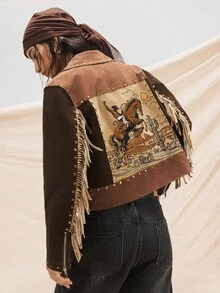 Easelle Áo khoác da lộn tua rua đinh tán cổ điển dành cho nữ - Nhiều màu - Xem 4