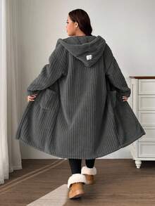 SHEIN EZwear 加大码深灰色双面羊毛夹克 - 深灰色 - 查看 1