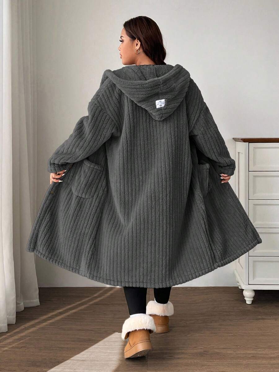 SHEIN EZwear 加大码深灰色双面羊毛夹克 - 深灰色 - 查看 1