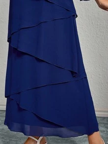 EMERY ROSE Elegant Multi-Layer Cake Design Long Dress For Plus Size Women - Dusty Blue - View 3