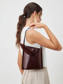 SHECARRY PU 皮革贴花单肩包，红色 - 咖啡 - 查看 8