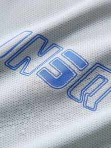 JNSQ Back To School Outdoor Sports Jersey Shorts Set, Kids Round Neck Contrast Color Patchwork Funny Letter Print Graphic Outdoor Sports Short Sleeve T-Shirt Set - Blue - View 10