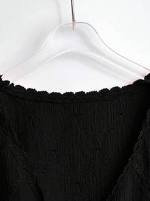 GlowEve CURVE Plus Size Women's Pink Simple Embroidered V-Neck Short Sleeve Blouse, Suitable For Commuting - Black - View 5