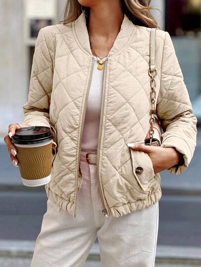 SHEIN Unity Women's Solid Color Long Sleeve Zip-Up Casual Baseball Jacket, Autumn/Winter