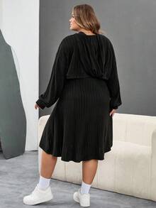 SHEIN CURVE+ 大码黑色厚罗纹卫衣连衣裙，两件套，初秋/秋冬 - 黑色 - 查看 2
