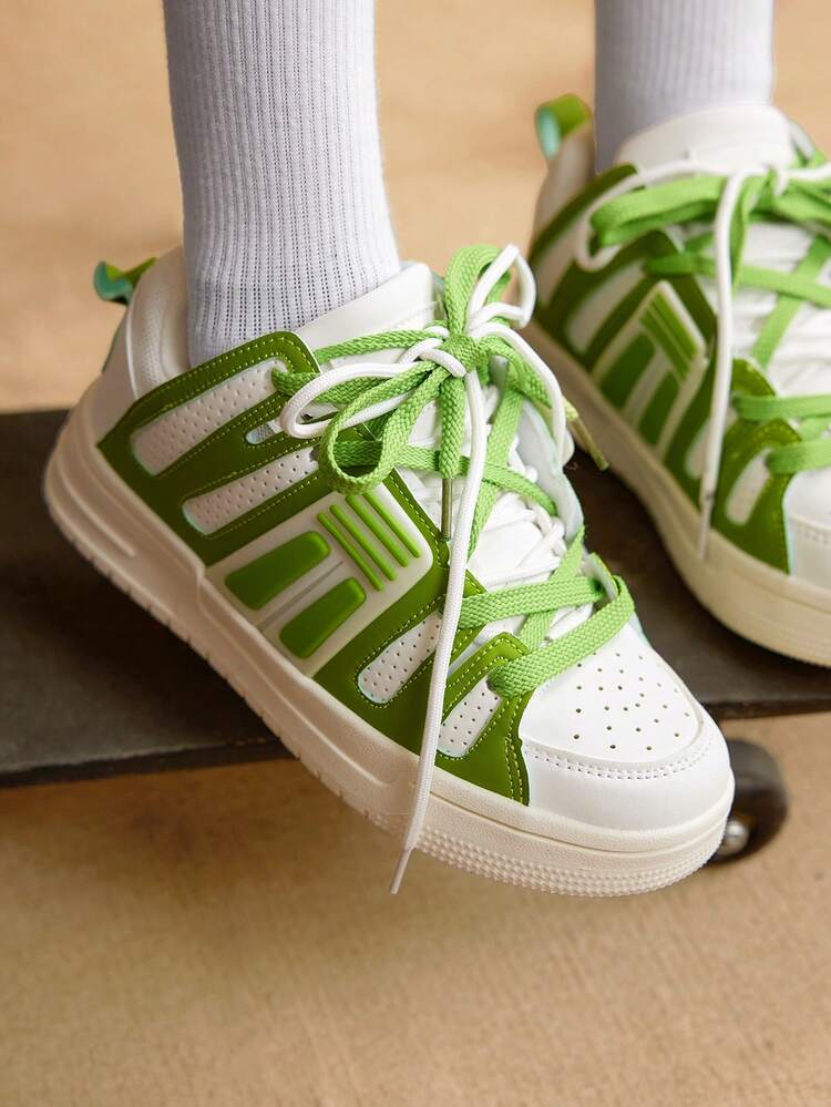 CUCCOO EASI Women's Casual Sneakers, White Thick Sole Shoes, Flat Sports Green Shoes