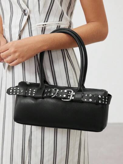 SHECARRY 女士时尚百搭简约黑色单肩包