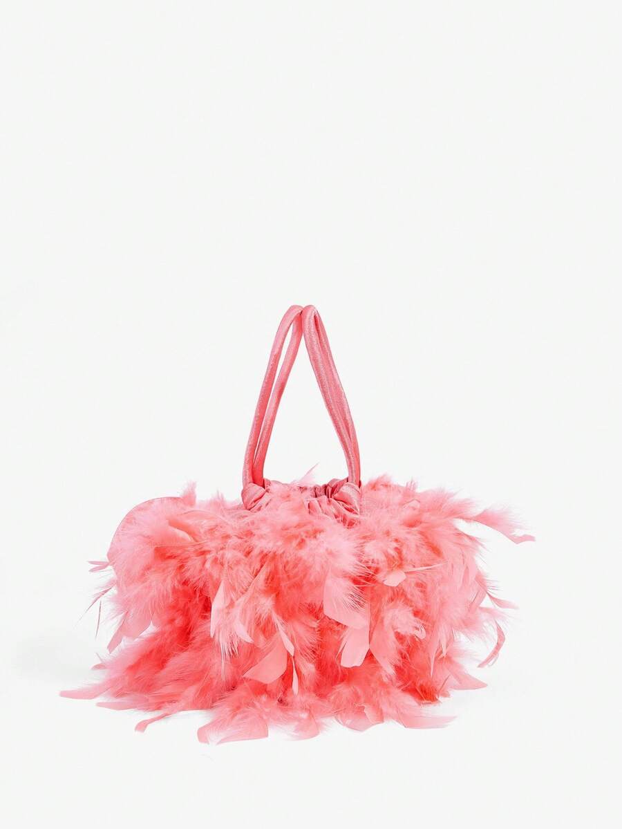 SHEIN BAE Women's Faux Feather Evening Clutch Bag, Black, Luxury Bag For Party And Club - Watermelon Pink - View 1