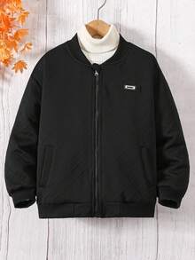 1pc Boys' Autumn/Winter Fashion Casual Baseball Jacket, Simple Design, Suitable For Outdoor Activities - Black - View 5
