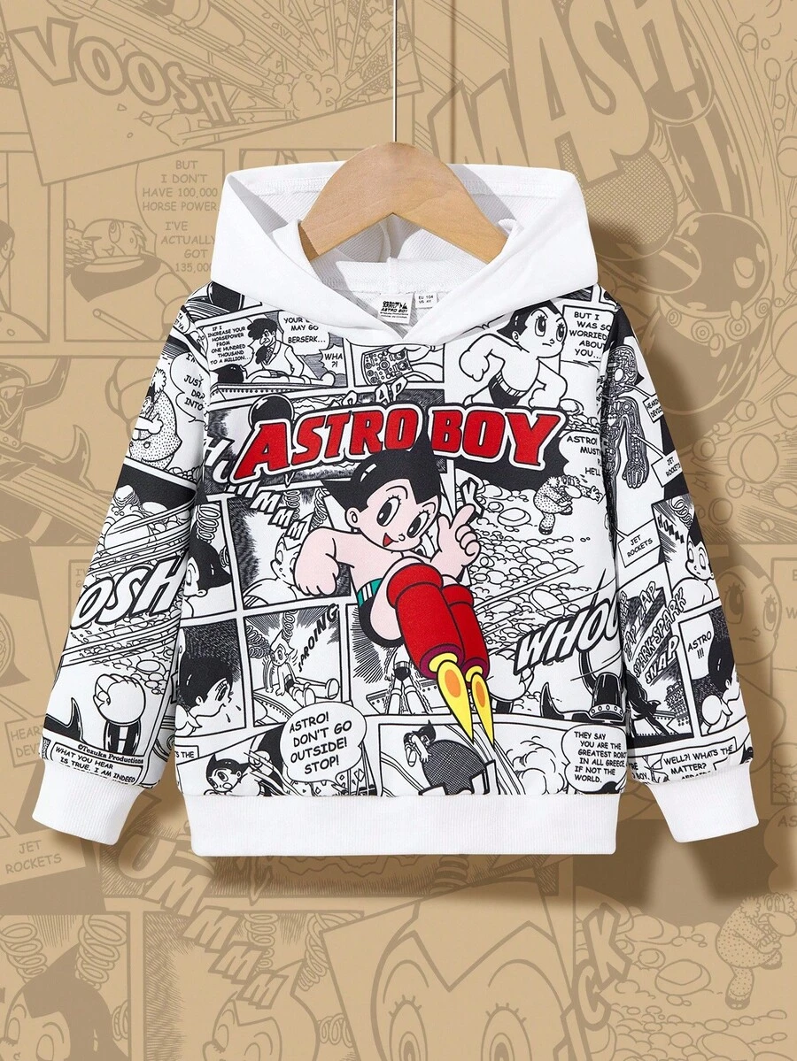 Astro Boy X SHEIN Young Boy Cartoon Graphic Loose Fit Sweatshirt, Casual Outdoor Streetwear - White - View 1