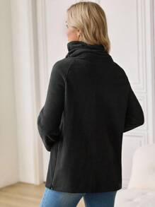 SHEIN Maternity Solid Color Cowl Neck Raglan Sleeve Long Sleeve Casual Sweatshirt, Autumn - Black - View 3