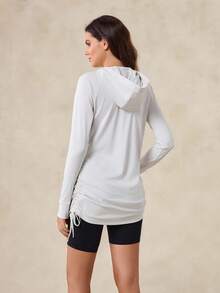 OutZeal 女士白色防晒外套 夏季日常休闲长袖上衣 防紫外线 凉爽触感丝滑柔软 及臀长度 侧边抽绳 - 白色 - 查看 8