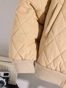 SHEIN 青少年男孩返校飞行夹克，休闲舒适百搭宽松厚冬季外套 - 杏色 - 查看 3