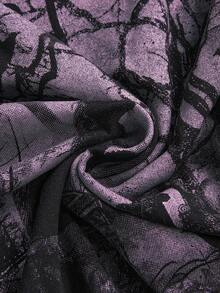 ROMWE Áo thun hở vai tay ngắn họa tiết quạ và cây chết Gothic Dark Forest, viền bất đối xứng, ren chắp vá, màu đen, họa tiết cây leo Gothic cho nữ - màu đen - Xem 3