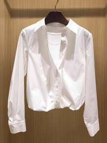 Franclia Women's Elegant Long Sleeve Shirt For Commuting - White - View 4
