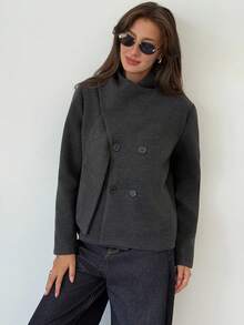 Aloruh Mantel Wanita Minimalis Serbaguna dengan Kerah Pita, Dapat Dibalik, dan Saku, Warna Abu-abu untuk Musim Gugur/Dingin - Dark Grey - View 7