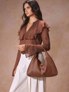 SHECARRY 时尚简约大容量单肩包 - 棕色 - 查看 8